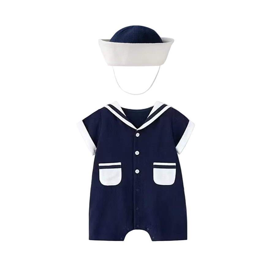 Sensori™ Retro Sailor Sleeve Romper & Sun Hats Set